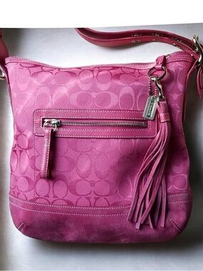 COACH | Signature Leather and Suede Hobo Bag in Hot Pink #9362